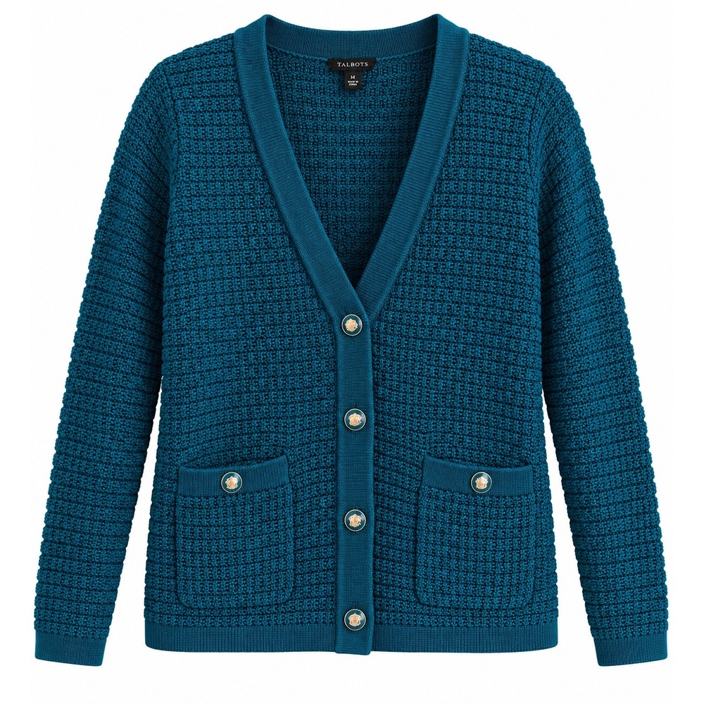 NWT Talbots Kate Cardigan SP Dark Teal Chunky Knit Gold Buttons MSRP $149